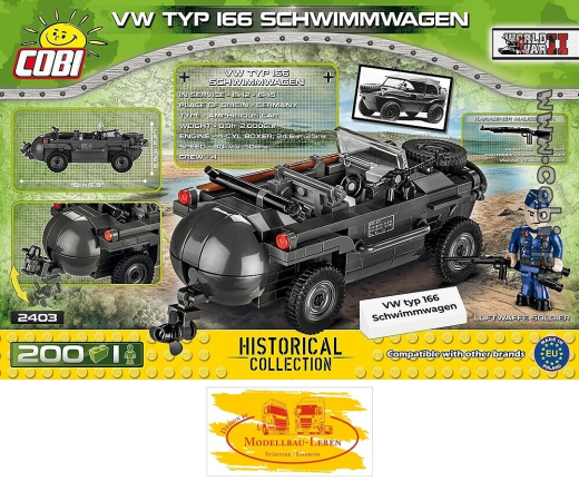 Cobi 2403 Historical Collection World War II VW Typ 166 Schwimmwagen Bausatz 200 Teile 1 Figur