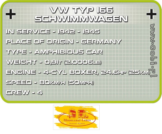 Cobi 2403 Historical Collection World War II VW Typ 166 Schwimmwagen Bausatz 200 Teile 1 Figur