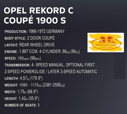 Cobi 24345 Youngtimer Collection Opel Rekord C Coupe Bausatz 2195 Teile
