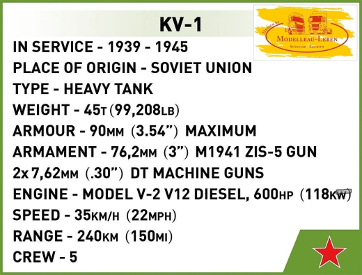 Cobi 2555 Historical Collection World War II KV-1 Bausatz 590 Teile 2 Figuren