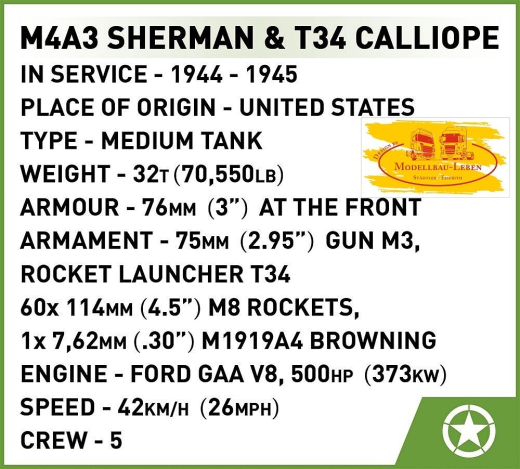 Cobi 2569 Historical Collection World War II M4A3 Sherman & T34 Calliope - Executive Editon Bausatz
