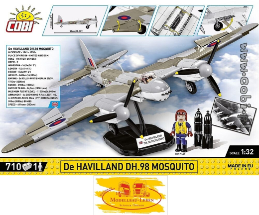 Cobi 5735 Historical Collection World War II De Havilland DH-98 Mosquito Bausatz 703 Teile 1 Figur