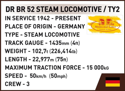 Cobi 6283 Trains Steam Locomotive DRB Class / BR 52 Bausatz 1630 Teile 1 Figur