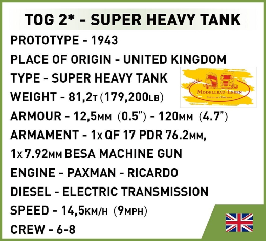 Cobi 2544 Historical Collection World War II TOG II* - Super Heavy Tank Bausatz 1230 Teile