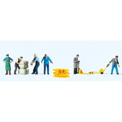 Preiser 10255 Güterbodenpersonal mit 2 Palettenkarren - Inhalt: 6 Stück 1:87
