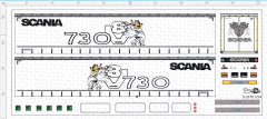 D-2019.1234 - Decalsatz Planenauflieger für Scania V8 S 730 mit Details - 1 Satz 1:87