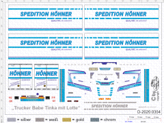 D-2020.0354 Decalsatz Truckerbabe Tinka´s &quote; Lotte &quote; Spedition Höhner R 500 Wechselbrücken