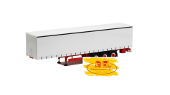 Herpa 640348 Medi Gardinen Planen Auflieger weiß, Chassis rot mit Unterfahrschutz - 1:87