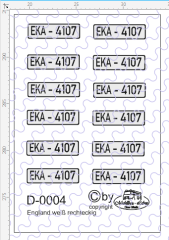 D-0004 Kennzeichen England-Nummernschild weiß rechteckig 12 Stück - 1:87 Decal