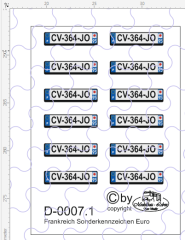D-0007.1 Sonderkennzeichen Frankreich - Euro Nummernschild weiß 12 Stück - 1:87 Decal