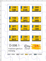 D-0006.1 Kennzeichen Frankreich - Euro Nummernschild gelb 12 Stück - 1:87 Decal zweizeilig