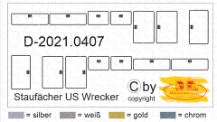 D-2021.0407, Decalsatz, Bergefahrzeug, Beschriftung, Staufächer US Wrecker, 1 Stk , 1:87