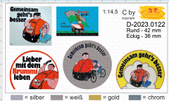 D-2023.0122 Brummi Schilder, 5 verschiedene Arten - Decalsatz verschiedene Maßstäbe