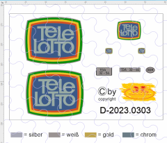 D-2023.0303 Decalsatz Osttalgie Beschriftung für Robur Planen LKW &quote;Tele Lotto&quote; mit Kennzeichen 1:87-