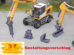EM610 Liebherr Baggerset 1 - 4 Anbaugeräte für Herpa Bagger 1:87