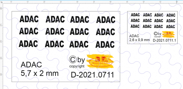 D-2021.0711.1 - ADAC Decalsatz Schriftzug 2.6 x 0.9 mm 1:87