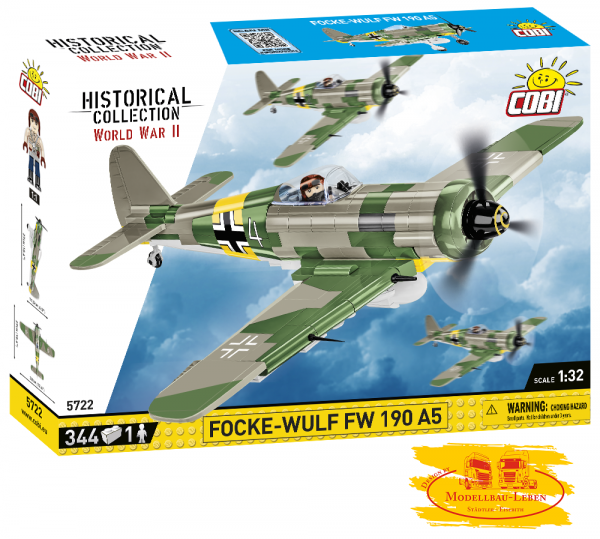 Cobi 5722 Historical Collection Focke-Wulf FW 190 A5 - Bausatz 344 Teile 1 Figur Maßstab 1:32