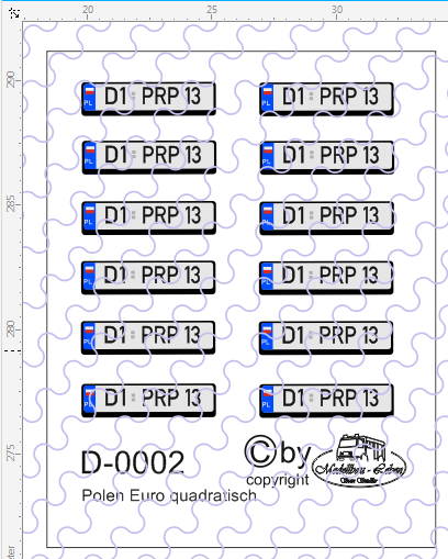 D-0002 Kennzeichen Polen-Nummernschild Euro rechteckig 12 Stück - 1:87 Decal
