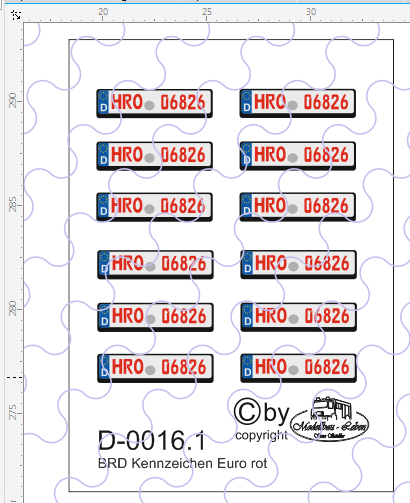 D-0016.1 Wunschkennzeichen Euro-Nummernschild rot 12 Stück - 1:87 Decal