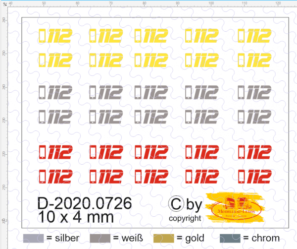 D-2020.07.026 Decalsatz Smartphone Rettungsnummer in 3 Farben 10 x 4 mm 1:87