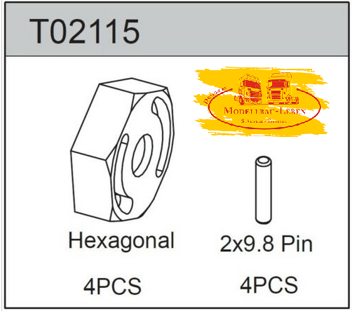 Team C Racing T02115 Wheel Hub Hexagonal + Pin 4 Stück 2WD Buggy 6 Kant Radmitnehmer