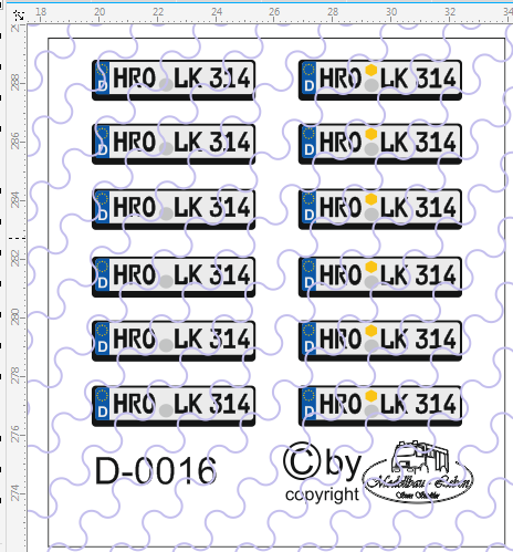 D-0016 Wunschkennzeichen Euro-Nummernschild 12 Stück - 1:87 Decal