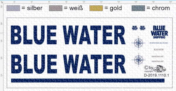 D-2019.1110.1 - Decalsatz Blue Water für Kühlkoffer und Fahrerhaus - 1 Satz 1:87