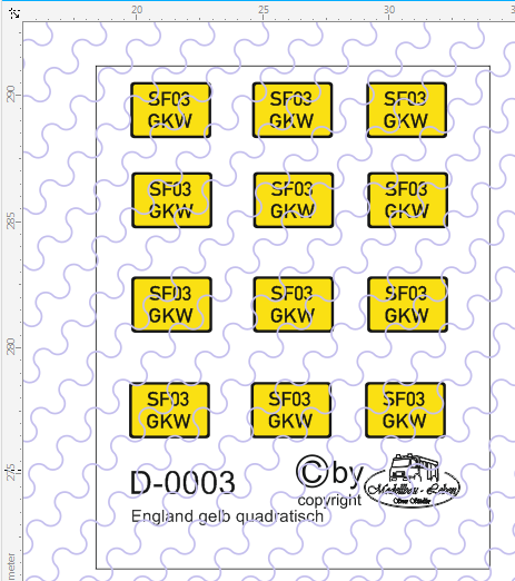 D-0003 Kennzeichen England-Nummernschild quadratisch 12 Stück - 1:87 Decal