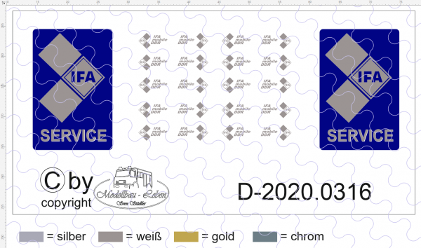 D-2020.0316 Decalsatz IFA Service + Türbeschriftung - 1:87 - 10 Paar klein 2 Stk groß