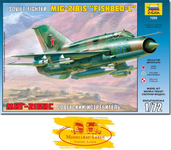 Zvezda 7259 - MiG-21BIS Soviet Fighter Fishbed-L , unbemahlter Bausatz 1:72