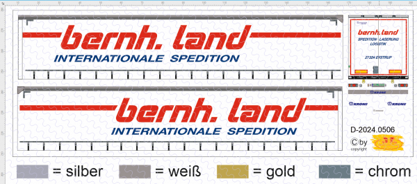 D-2024.0506 - Decalsatz Spedition Bernhard Land Paperliner Planenauflieger - 1 Satz 1:87