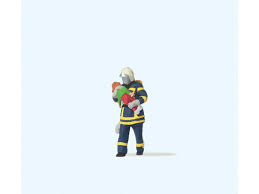 Preiser 28251 Feuerwehrmann, Kind rettend blaue Uniform