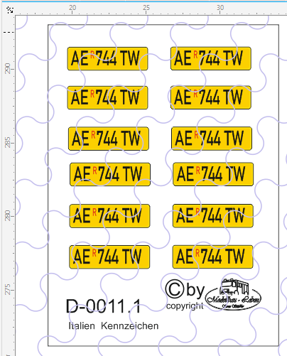 D-0011.1 Kennzeichen Italien-Nummernschild 12 Stück - 1:87 Decal