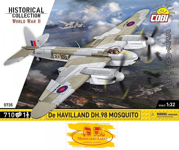 Cobi 5735 Historical Collection World War II De Havilland DH-98 Mosquito Bausatz 703 Teile 1 Figur