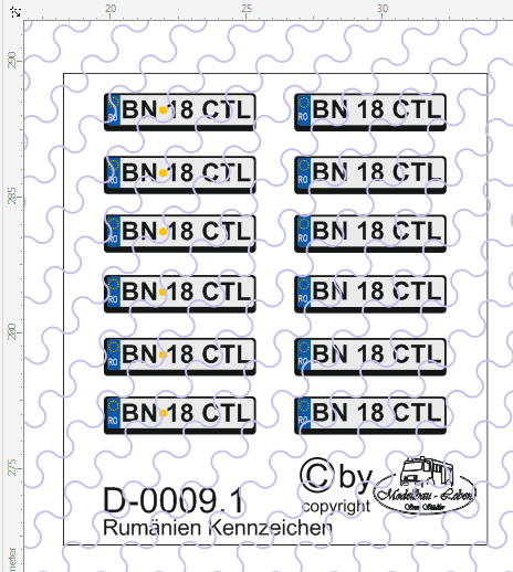 D-0009.1 Kennzeichen Rumänien-Nummernschild Euro 12 Stück - 1:87 Decal