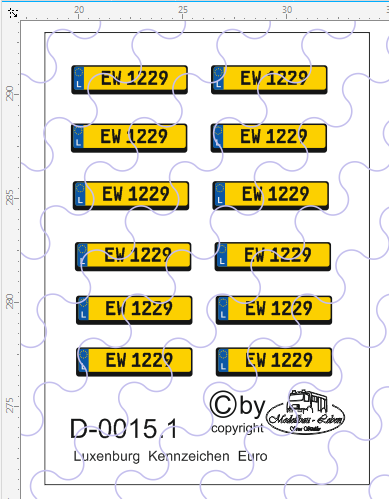 D-0015.1 Kennzeichen Luxenburg-Nummernschild Euro 12 Stück - 1:87 Decal