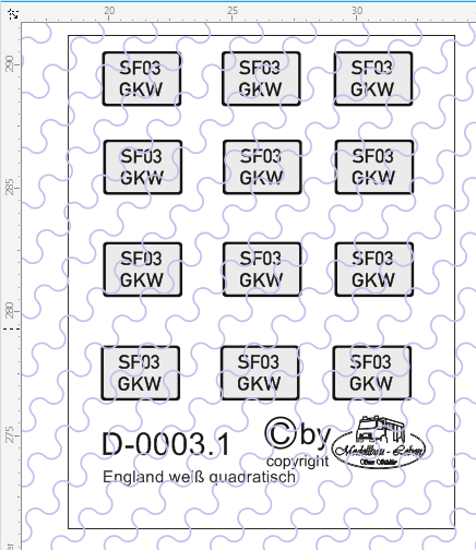 D-0003.1 Kennzeichen England-Nummernschild weiß quadratisch 12 Stück - 1:87 Decal