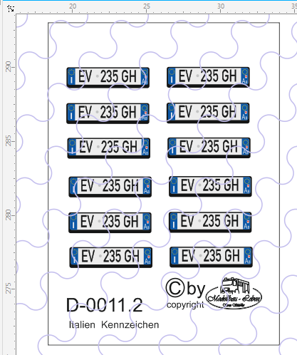 D-0011.2 Kennzeichen Italien-Nummernschild 12 Stück - 1:87 Decal