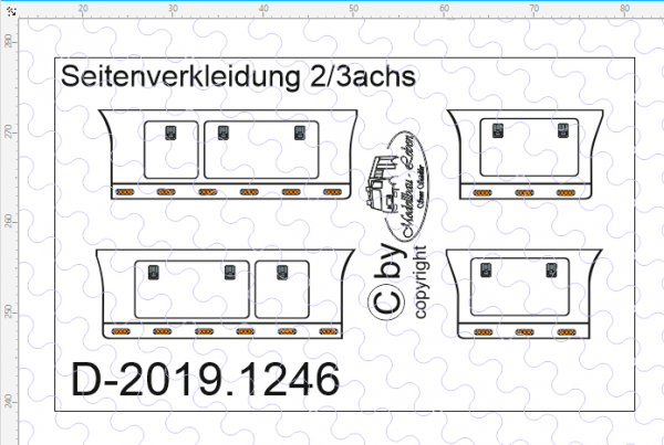 D-2019.1246 Decalsatz Staukästen Seitenverkleidung 2 achs / 3 achs Zugmaschine - 1 Satz 1:87