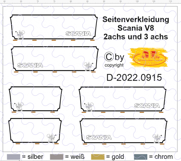D-2022.0915 - Decalsatz Scania Seitenverkleidung "Simpson" Scania V8 2achs und 3 achs 1:87
