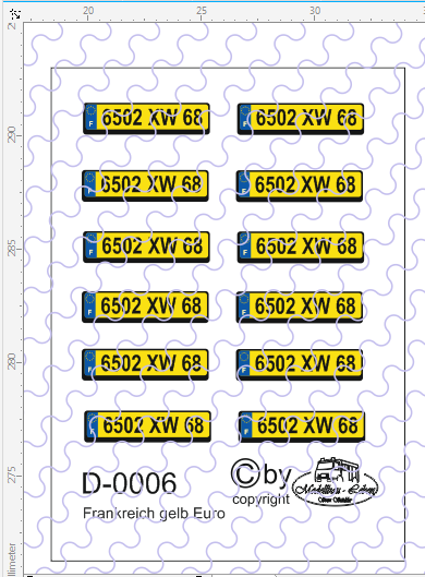 D-0006 Kennzeichen Frankreich - Euro Nummernschild gelb 12 Stück - 1:87 Decal