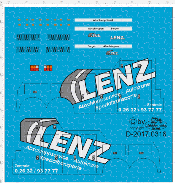 D-2017.0316 - Decalsatz Wrecker Empl Bergefahrzeug Lenz, nicht auf Herpa Basis 1:87
