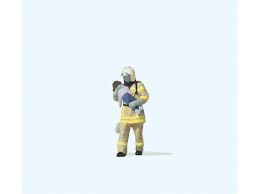 Preiser 28252 Feuerwehrmann, Kind rettend beige Uniform
