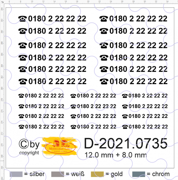 D-2021.0735 - Decalsatz ADAC Rufnummer Beschriftung, 12.0 und 8.0 mm - 1:87