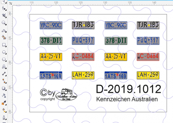 D-2019.1012 - Decalsatz Australische Kennzeichen - 8 Paar - 1:87