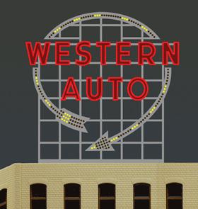 Light Works USA 2481 E - Neonwerbung - Leuchtwerbung in 1:87 "Western Auto"