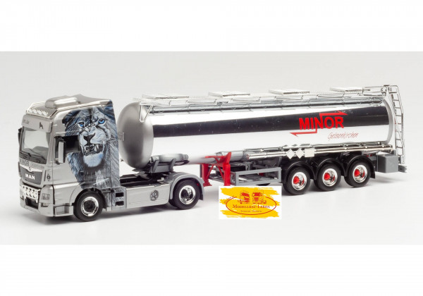 Herpa 312400 MAN TGX XXL Euro 6c Chromtank-Sattelzug „Minor“ 1,87