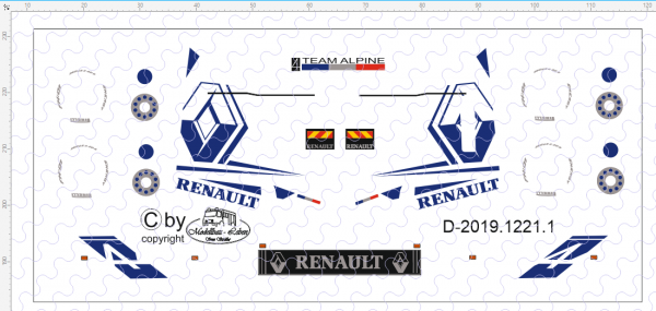 D-2019.1221 - Decalsatz Renault T für Fahrhaus " Team Alpine " einfarbig - 1 Satz 1:87