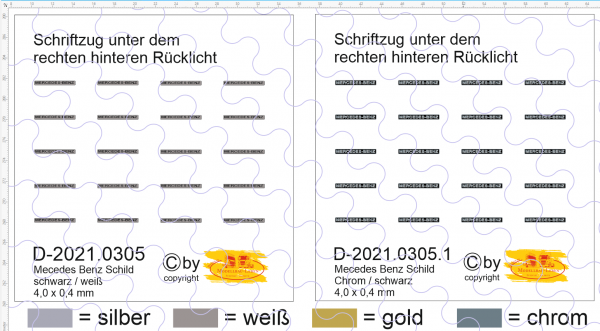 D-2021.0305 - Decalsatz Mercedes Benz Schild 1:87 - Wunschdecal in 2 Varianten