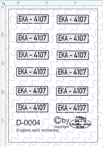 D-0004 Kennzeichen England-Nummernschild weiß rechteckig 12 Stück - 1:87 Decal